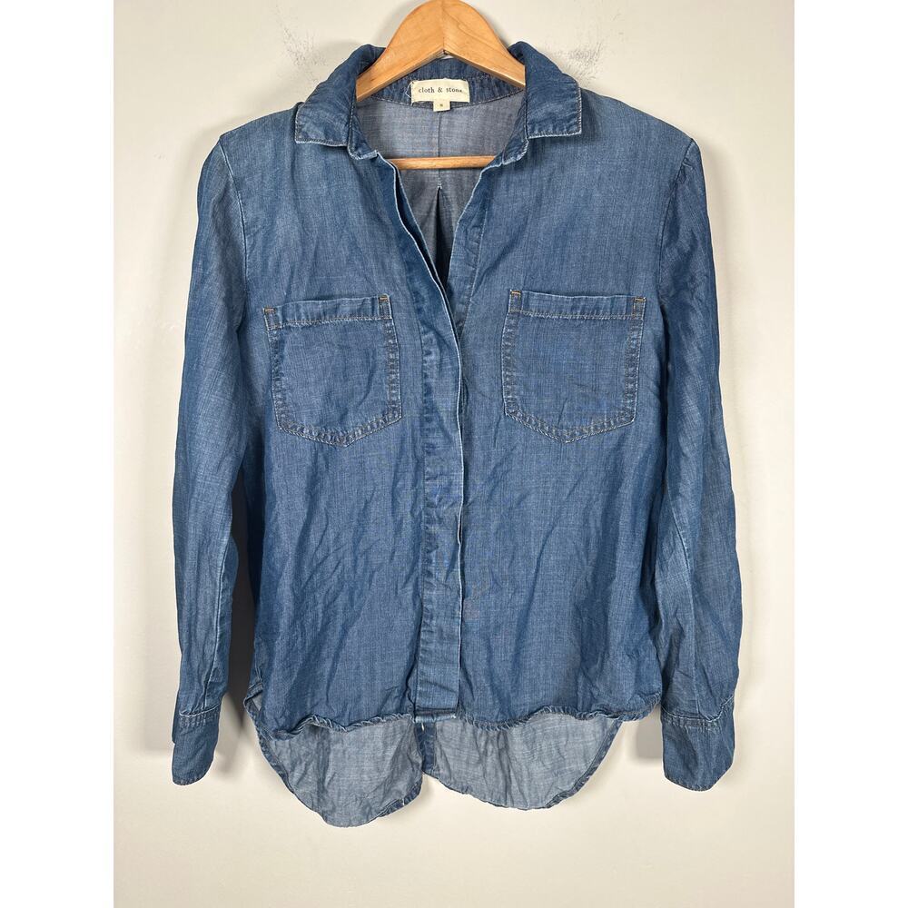 Cloth & Stone Anthropology Denim Button Up Women’s S‎ Roll Tab Sleeve